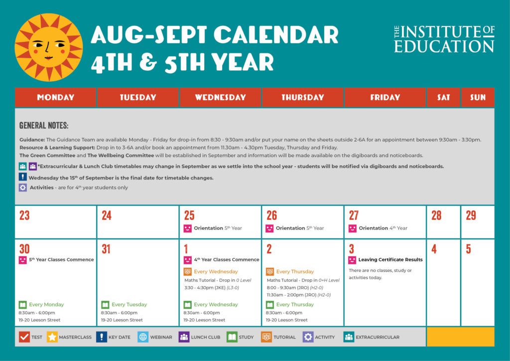4th/5th Year Monthly Calendar Pg.1 - September 2021