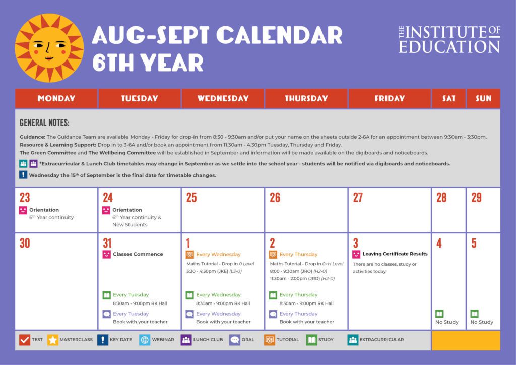 6th Year Monthly Calendar Pg.1 - September 2021